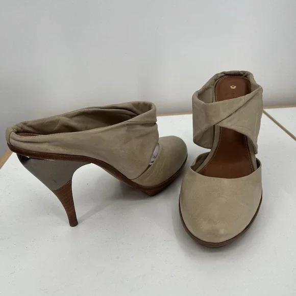 Anthropologie Leifsdottir Jenni Taupe Italian Leather Heels Size 41 EUR 10.5 US - Picture 1 of 13